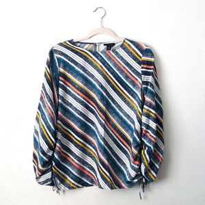 halogen striped cinched long sleeve blouse petite